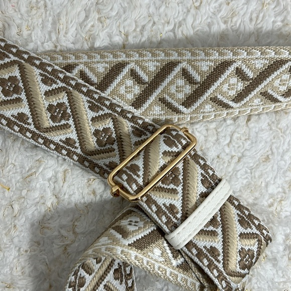 White Crossbody Bag with Gold Accent - Picture 3 of 10